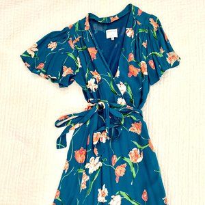 Blue & Peach Floral Maxi Wrap Dress